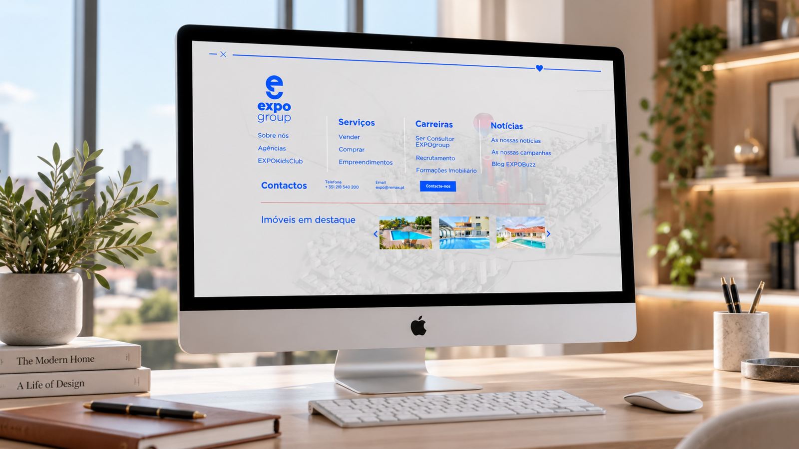 Ecrã com o menu do site expogroup