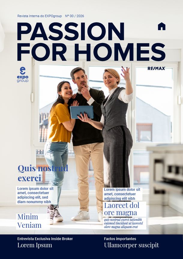 Capa de revista com o logótipo em azul sobre zona clara